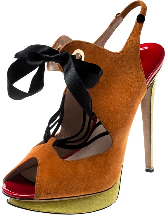 Nicholas Kirkwood Multicolor Suede And Elaphe Python Cut Out Platform Slingback Sandals Size 38