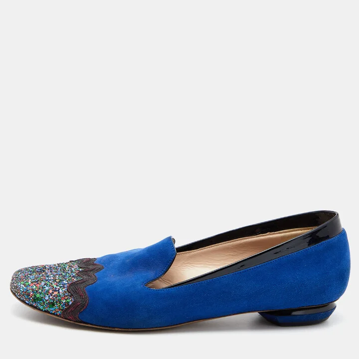 Nicholas Kirkwood Multicolor Suede And Glitter Smoking Slippers Size 38