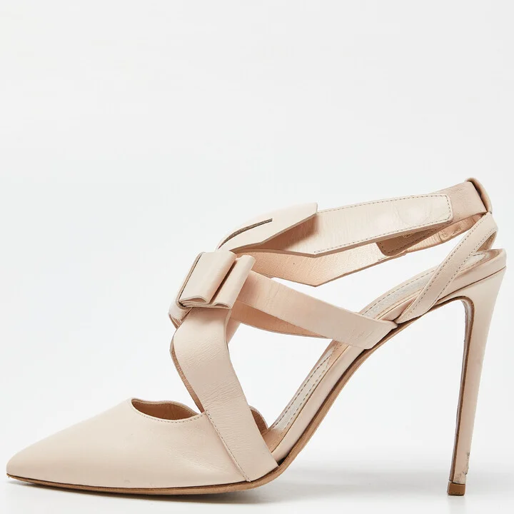 Nicholas Kirkwood Pink Leather Pointed Ankle Strap Sandals Size 38.5