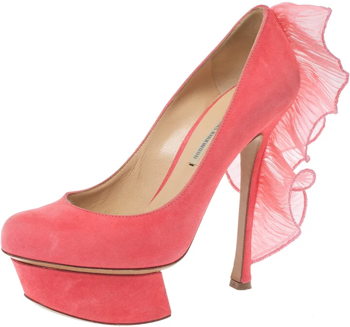 Nicholas Kirkwood Pink Suede Ruffle Trimmed Platform Pumps Size 36.5