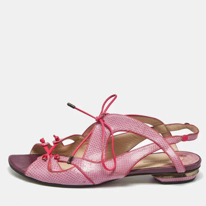 Nicholas Kirkwood Purple Lizard Embossed Leather Flat Sandals Size 40.5
