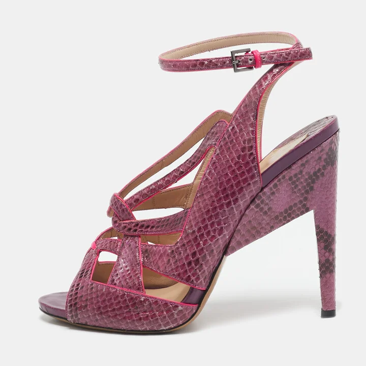 Nicholas Kirkwood Purple Snakeskin Leather Ankle Strap Sandals Size 40