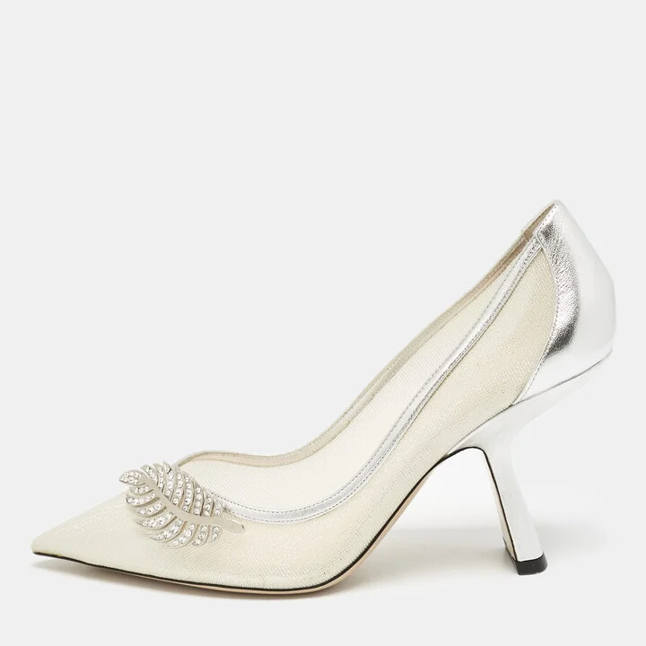 Nicholas Kirkwood Silver Leather and Mesh Monstera Pumps Size 39.5