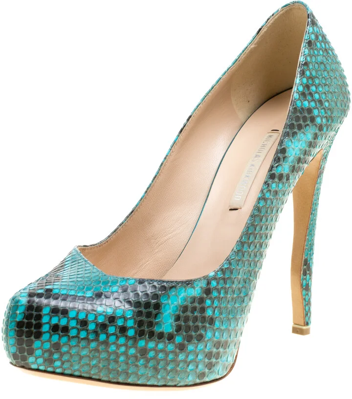 Nicholas Kirkwood Two Tone Python Leather Platform Pumps Size 38