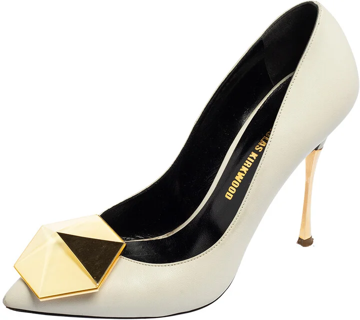 Nicholas Kirkwood White Leather Hexagon Pointed Toe Pumps Size 37.5