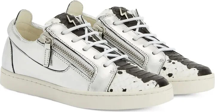 Nicki metallic-effect leather zip-detail sneakers - Image 2