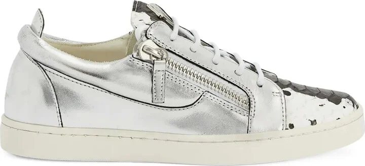 Nicki metallic-effect leather zip-detail sneakers