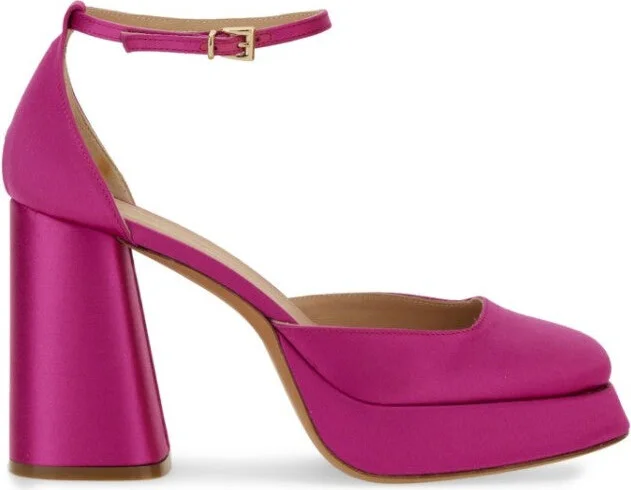 Nicla" Silk Heels With Ankle Strap And Block Heel