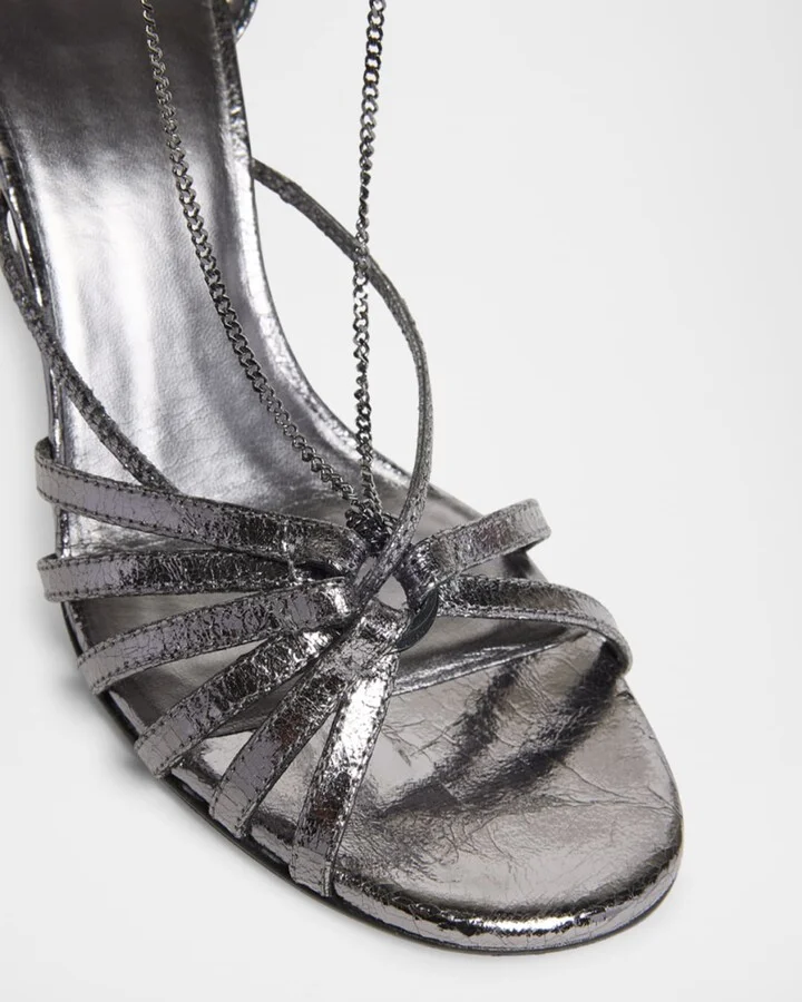 Nico Strappy Metallic Ankle-Chain Sandals - Image 5