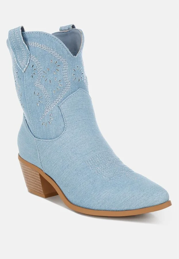 Nigara Cut Out Detail Denim Cowboy Boots - Image 2
