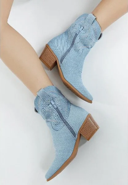 Nigara Cut Out Detail Denim Cowboy Boots Women - Image 2