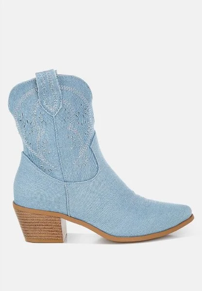 Nigara Cut Out Detail Denim Cowboy Boots Women