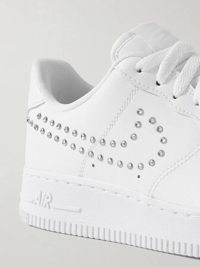 Nike - Air Force 1 '07 Crystal-embellished Leather Sneakers - White - Image 4