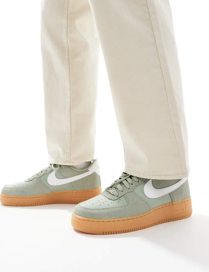 Nike Air Force 1 '07 LV8 gum sole sneakers in green and white