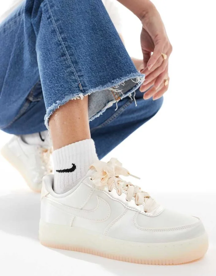 Nike Air Force 1 '07 LV8 ribbon sneakers in white and pink