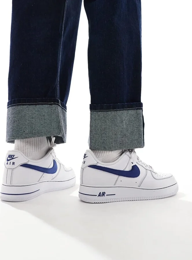Nike Air Force 1 sneakers with contrast stitch detail in white and blue - Image 3