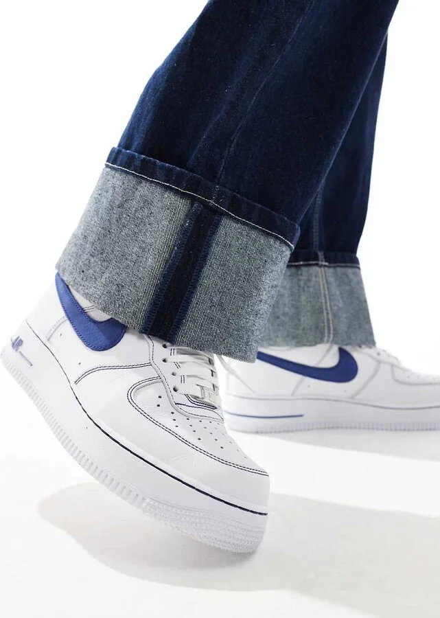 Nike Air Force 1 sneakers with contrast stitch detail in white and blue - Image 4