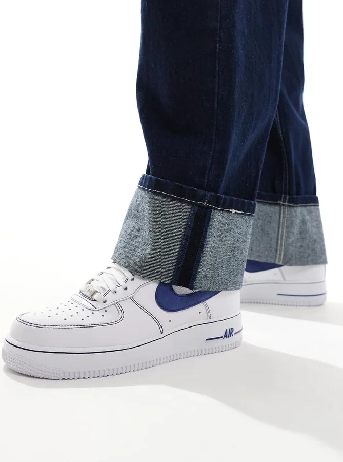 Nike Air Force 1 sneakers with contrast stitch detail in white and blue