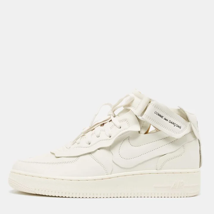 Nike Air Force White Leather Air Force1 Mid Comme Sneakers Size 42.5