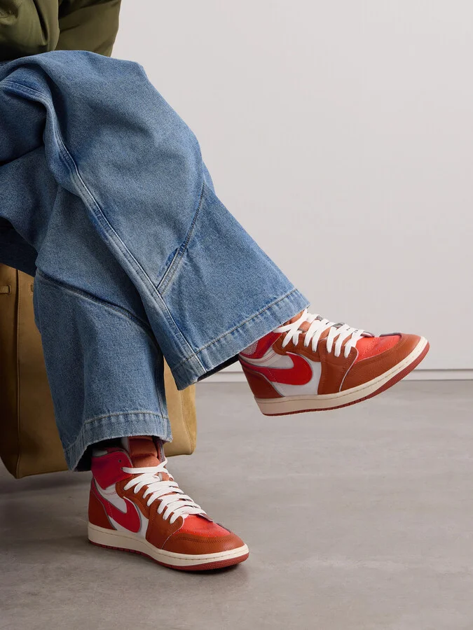 Nike - Air Jordan 1 High Leather And Twill Sneakers - Orange - Image 2