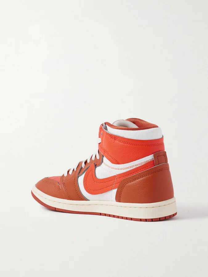 Nike - Air Jordan 1 High Leather And Twill Sneakers - Orange - Image 3