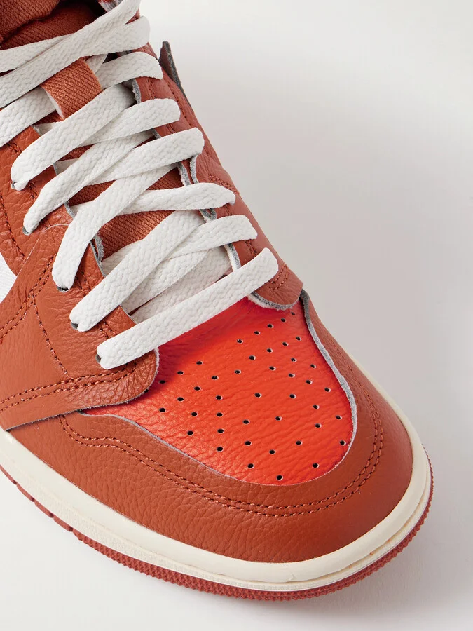 Nike - Air Jordan 1 High Leather And Twill Sneakers - Orange - Image 4