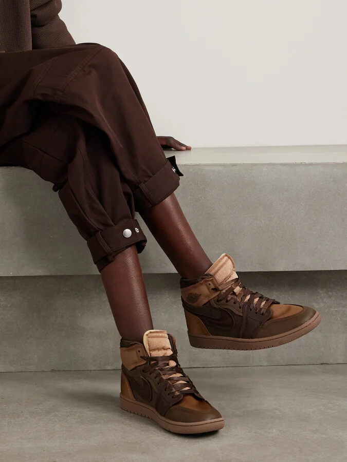 Nike - Air Jordan 1 High Satin-trimmed Leather And Twill Sneakers - Brown - Image 2