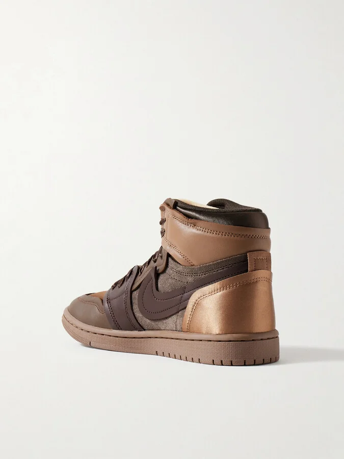 Nike - Air Jordan 1 High Satin-trimmed Leather And Twill Sneakers - Brown - Image 3