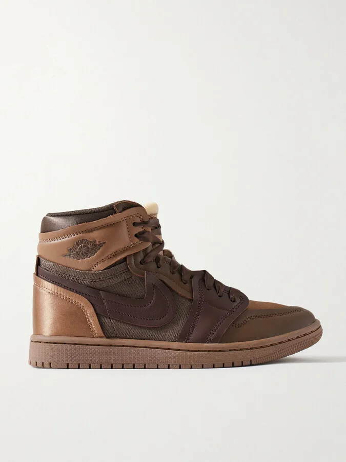 Nike - Air Jordan 1 High Satin-trimmed Leather And Twill Sneakers - Brown