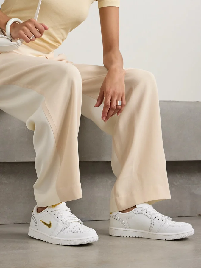 Nike - Air Jordan 1 Low Embellished Whipstitched Leather Sneakers - Off-white - Image 2