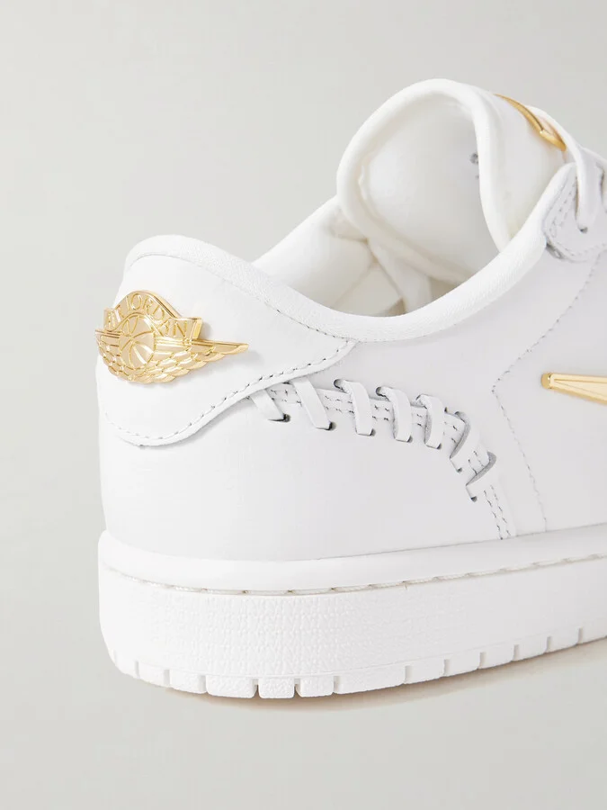 Nike - Air Jordan 1 Low Embellished Whipstitched Leather Sneakers - Off-white - Image 4