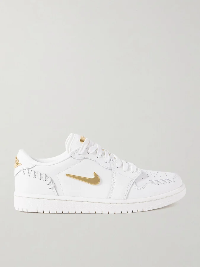 Nike - Air Jordan 1 Low Embellished Whipstitched Leather Sneakers - Off-white