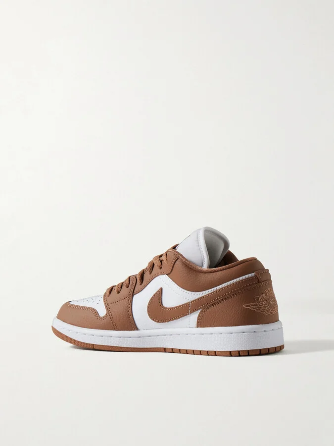 Nike - Air Jordan 1 Low Embroidered Leather Sneakers - Brown - Image 3