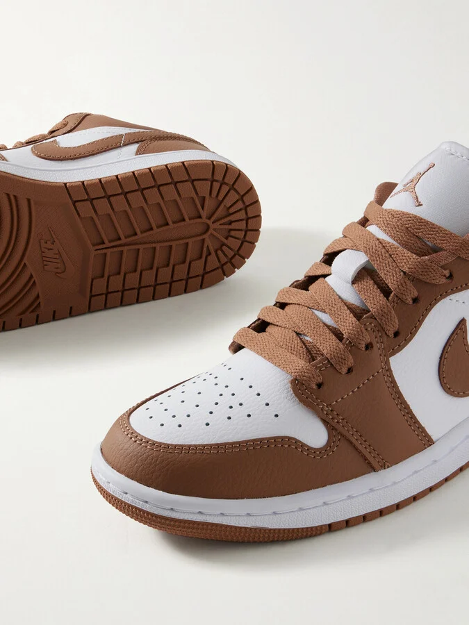 Nike - Air Jordan 1 Low Embroidered Leather Sneakers - Brown - Image 4