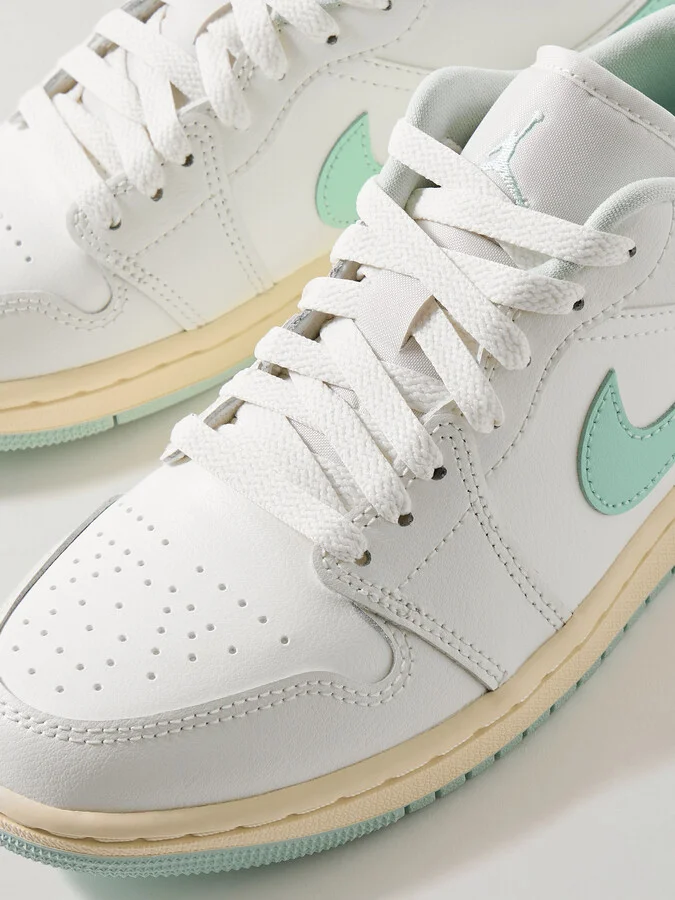 Nike - Air Jordan 1 Low Embroidered Leather Sneakers - White - Image 4