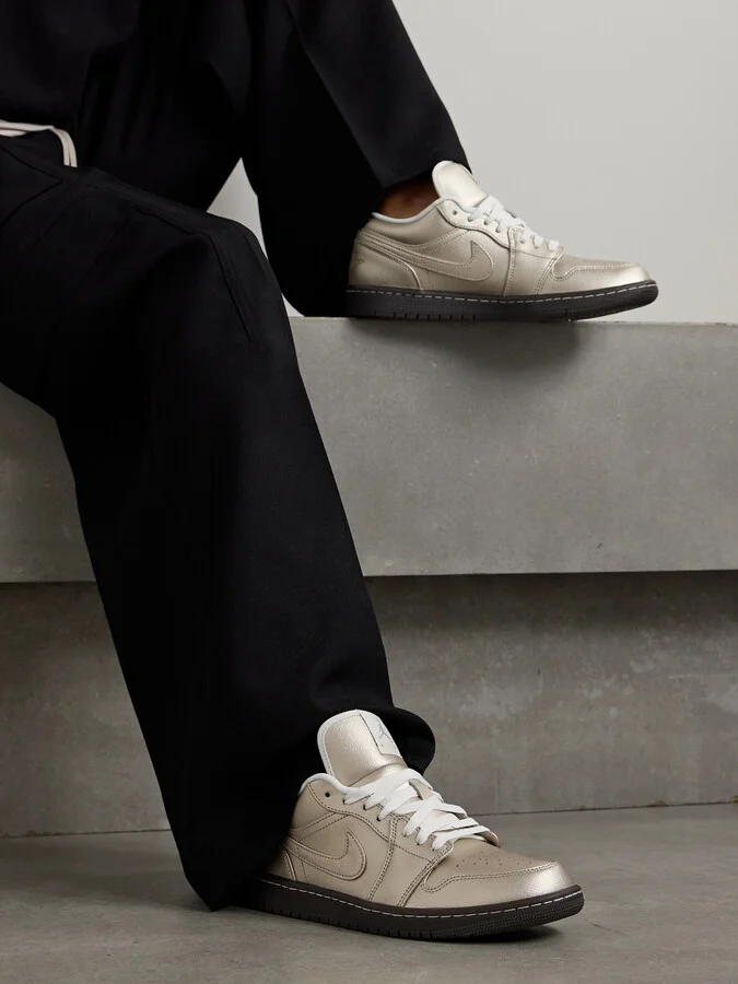 Nike - Air Jordan 1 Low Metallic Leather Sneakers - Gold - Image 2