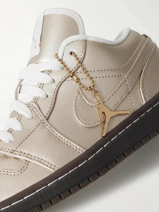 Nike - Air Jordan 1 Low Metallic Leather Sneakers - Gold - Image 4