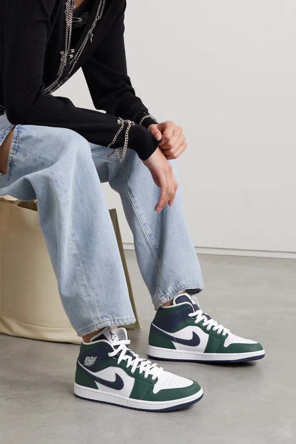 Nike - Air Jordan 1 Mid Se Logo-detailed Leather Sneakers - Green - Image 2