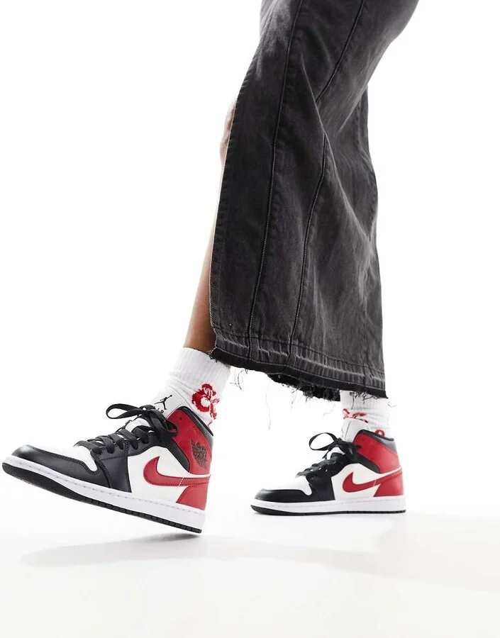 Nike Air Jordan 1 Mid sneakers in dark gray and red