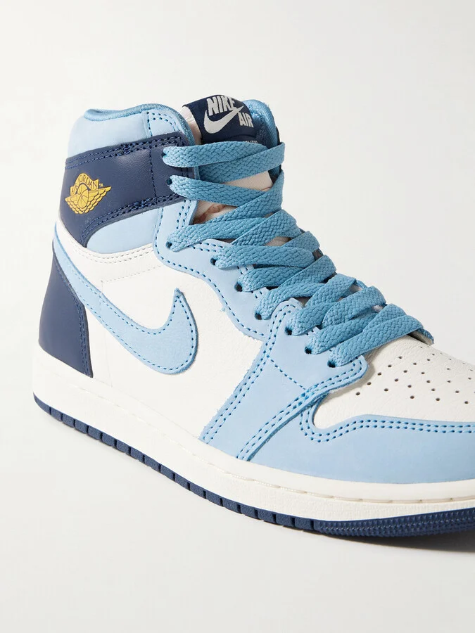 Nike - Air Jordan 1 Retro Og Leather And Nubuck High-top Sneakers - Blue - Image 4