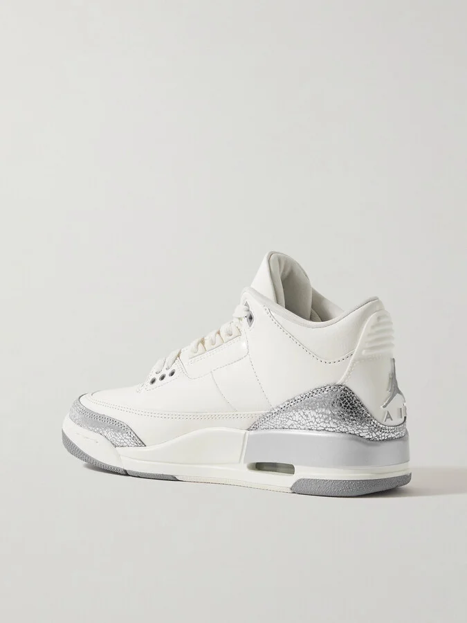 Nike - Air Jordan 3 Retro Rubber-trimmed Metallic Leather Sneakers - White - Image 3