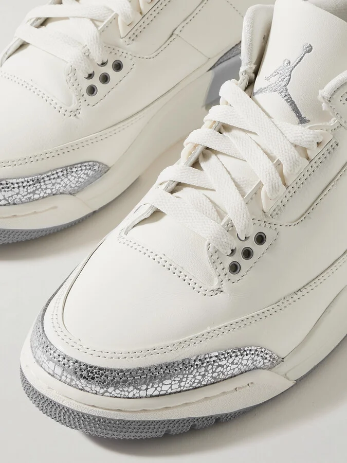 Nike - Air Jordan 3 Retro Rubber-trimmed Metallic Leather Sneakers - White - Image 4