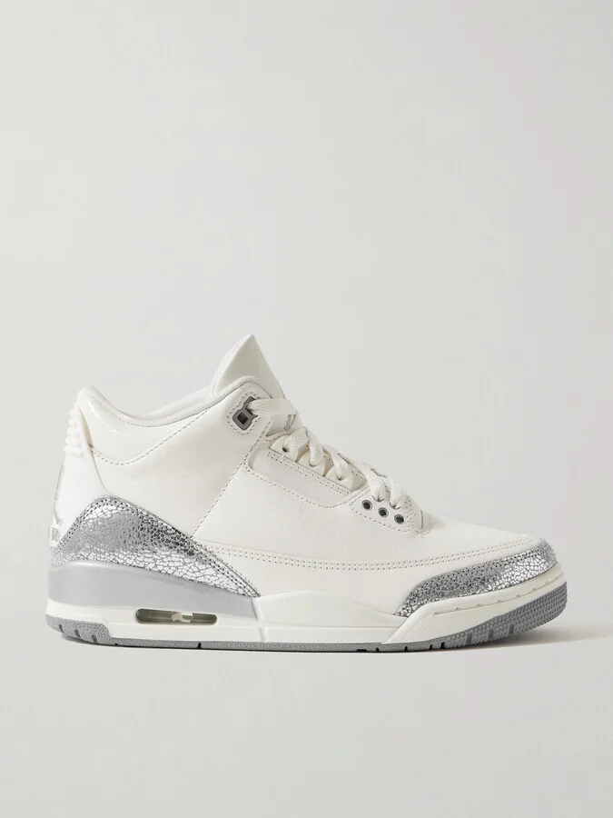 Nike - Air Jordan 3 Retro Rubber-trimmed Metallic Leather Sneakers - White