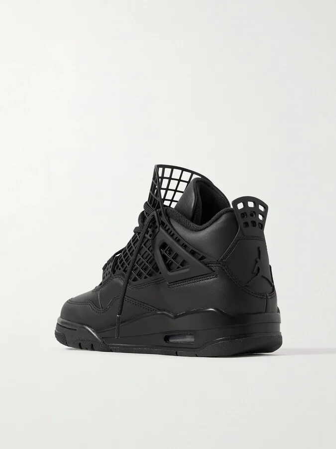 Nike - Air Jordan 4 Net Cutout Rubber-trimmed Leather High-top Sneakers - Black - Image 3
