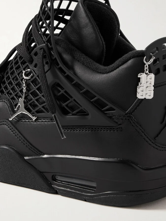 Nike - Air Jordan 4 Net Cutout Rubber-trimmed Leather High-top Sneakers - Black - Image 4