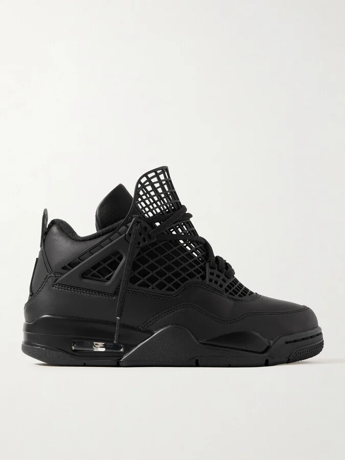 Nike - Air Jordan 4 Net Cutout Rubber-trimmed Leather High-top Sneakers - Black
