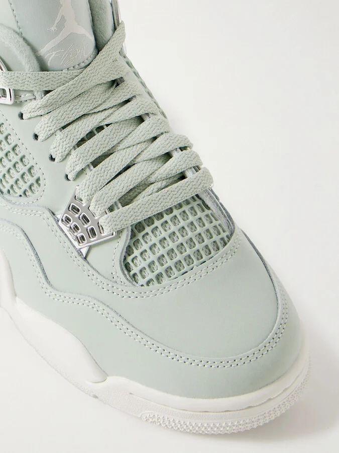Nike - Air Jordan 4 Retro Rubber And Mesh-trimmed Leather High-top Sneakers - Green - Image 4