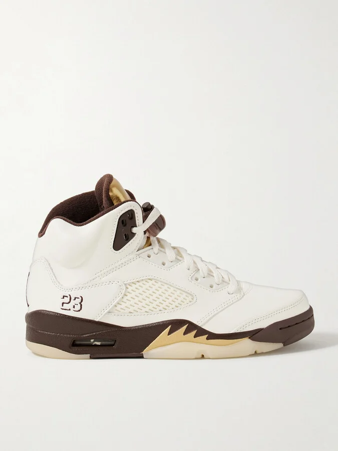 Nike - Air Jordan 5 Retro Rubber And Mesh-trimmed Leather High-top Sneakers - White
