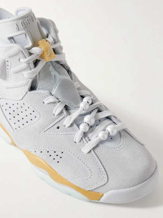 Nike - Air Jordan Retro 6 Embellished Satin-trimmed Perforated Suede High-top Sneakers - Gray - Image 4