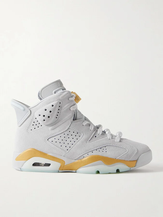 Nike - Air Jordan Retro 6 Embellished Satin-trimmed Perforated Suede High-top Sneakers - Gray
